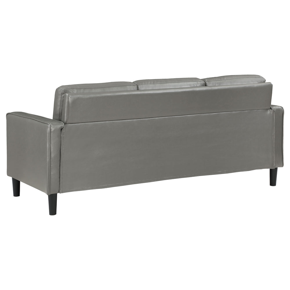 English Elm Farallone Faux Leather Track Arm Sofa with Tapered Legs, Sleek Modern Profile and Smooth Cushions for Compact Living Spaces Grey B062P354050