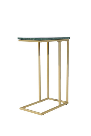 English Elm Marble C-shaped Sofa Side Table with Gold Metal Frame Glam Living Room Accent B346P320729