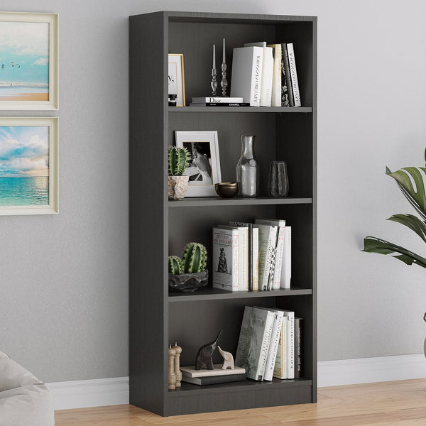 English Elm Bookcase Freestanding 4-Shelf Wood Bookshelf with Adjustable Shelves Sturdy Multipurpose Storage Unit for Home Office and Display (60x17x7) Grey T3623P408802
