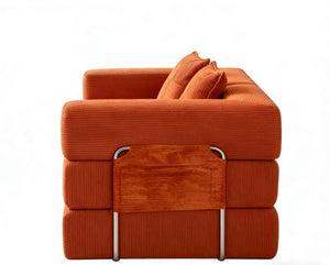 English Elm Sofa Convertible Corduroy Sleeper Couch with High Density Foam and Two Accent Pillows W3955P412295