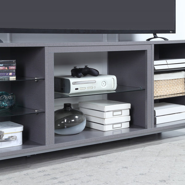 English Elm Brighton 60" TV Stand with 7 Shelves & Tempered Glass Dividers, Cable Management, Sleek Design Grey B365P398318