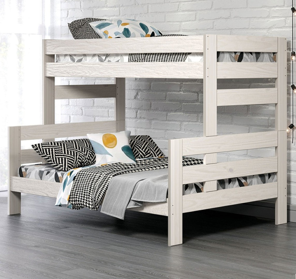 English Elm White Rustic Twin Bunk Bed - Solid Brazilian Pine With Plank Design, Integrated Ladder & Space-Saving Style B2741S00288-GIGA