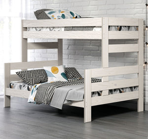 English Elm White Rustic Twin Bunk Bed - Solid Brazilian Pine With Plank Design, Integrated Ladder & Space-Saving Style B2741S00288-GIGA