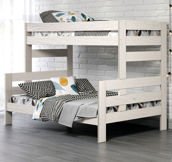 English Elm White Rustic Twin Bunk Bed - Solid Brazilian Pine With Plank Design, Integrated Ladder & Space-Saving Style B2741S00288-GIGA
