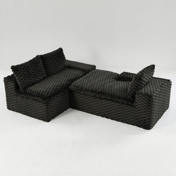 English Elm Black Turtle Velvet Convertible Sofa: Plush Reclining Lounger With Modular Design For Ultimate Comfort W3371S00033