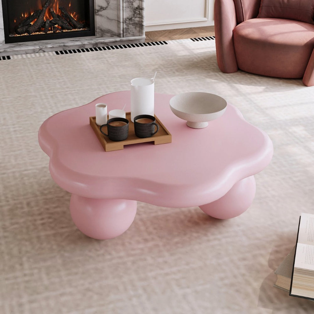 English Elm 35" Cloud Shaped Mdf Coffee Table Sculptural Round Top with Spherical Legs for Modern Living Pink W1435S00026