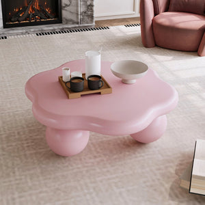 English Elm 35" Cloud Shaped Mdf Coffee Table Sculptural Round Top with Spherical Legs for Modern Living Pink W1435S00026