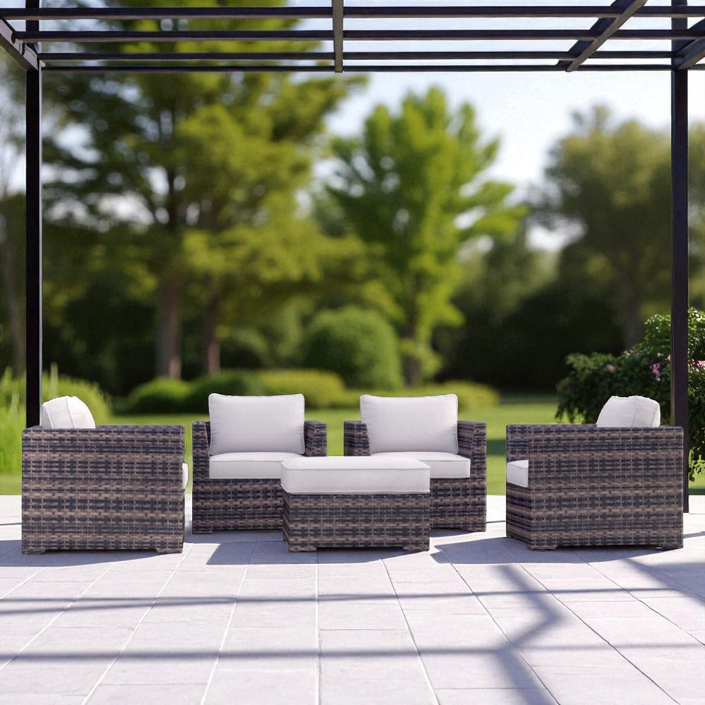 English Elm Fully Assembled Patio Chair Set - 5-Piece Outdoor Seating With Cushions & Ottomans For Comfort B120S00236