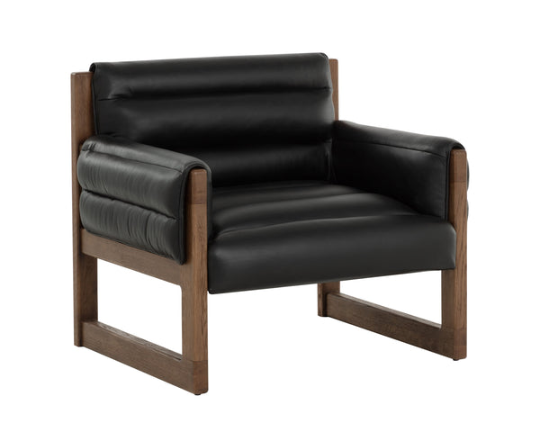Sunpan Ferguson Lounge Chair - Elegant Channel Tufted Design With Cozy Geralt Linen For Luxurious Comfort Black Leather 111964