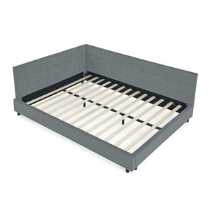 English Elm Queen Size Upholstered Tufted Bed Frame - Stylish Velvet Sofa Bed With Backrest & Armrests, Grey W487S00283-GIGA