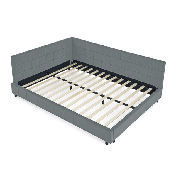 English Elm Queen Size Upholstered Tufted Bed Frame - Stylish Velvet Sofa Bed With Backrest & Armrests, Grey W487S00283-GIGA