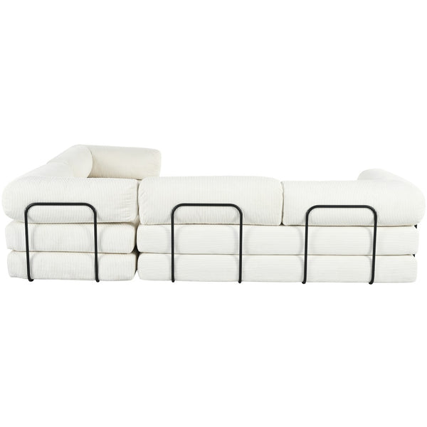 English Elm U_style Modular Corduroy Sectional Sofa Converts to Guest Bed for Apartment Living Beige WY000463AAA