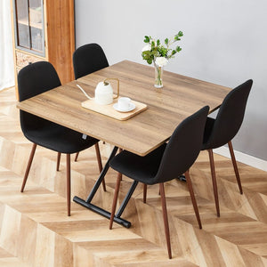 English Elm Table and Chair Set Adjustable Height Mdf Wood Grain Top with Four Linen Dining Chairs Black,Dark Walnut,Natural Wood W1151S03770