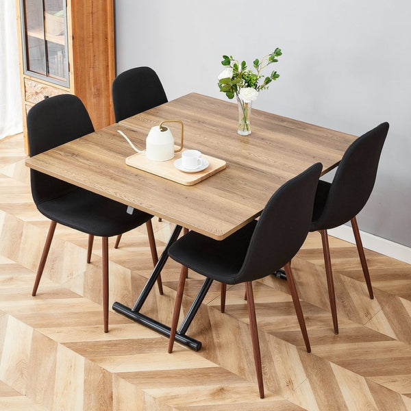 English Elm Table and Chair Set Adjustable Height Mdf Wood Grain Top with Four Linen Dining Chairs Black,Dark Walnut,Natural Wood W1151S03770