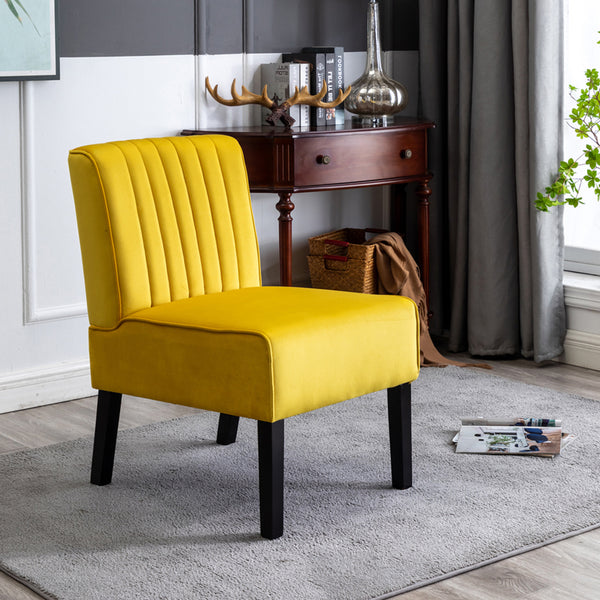 English Elm Reese Mid Century Modern Velvet Accent Chairs Set of 2 — Channel Tufted Comfort with Solid Wood Legs and Luxurious Upholstery Yellow B2735P271035