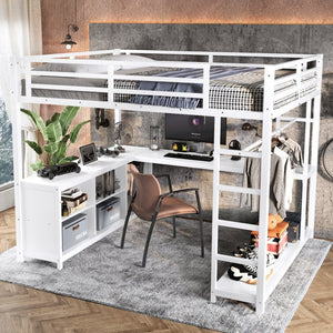 English Elm Metal Twin Xl Loft Bed with L Shaped Desk Wardrobe and Storage for Teens W1580S00368