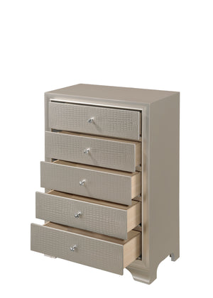 English Elm 1pc Glam Five-Drawer Embossed Crocodile Finish Chest with Felt-Lined Top Drawer and Dovetail Joinery Champagne 33.31 L x 18.58 W x 49.69 H B011P216716