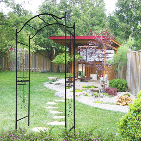 English Elm Metal Garden Arch For Climbing Plants - Elegant Black Powder-Coated Iron Trellis For Outdoor Spaces W656P210530