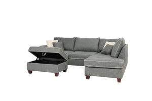 English Elm Beautiful 3-pcs Sectional Sofa with Reversible Chaise and Storage Ottoman Plush Summer Hues Comfort Steel Gray 76 L x 35 W x 16 H B011S01054