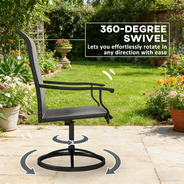 English Elm High Back Swivel Outdoor Patio Chairs with Breathable Mesh and Powder Coated Steel Frame Black,Gray T3971P444480