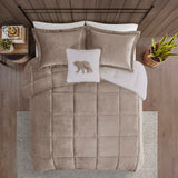 Woolrich Alton Lodge/Cabin Plush to Sherpa Down Alternative Comforter Set WR10-2417 Taupe/Ivory