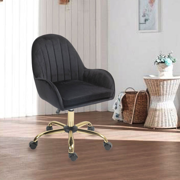 English Elm Velvet Swivel Chair with Gold Base Adjustable Glam Seat for Bedroom Vanity Office W1733P215112