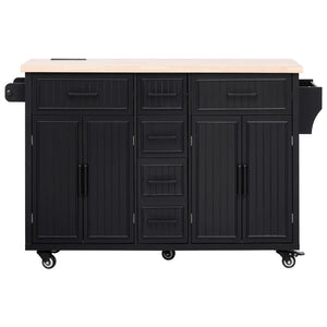 English Elm K&k Farmhouse Rolling Kitchen Island Drop Leaf Power Outlet Five Drawers Cabinet Storage Black N707S263094B