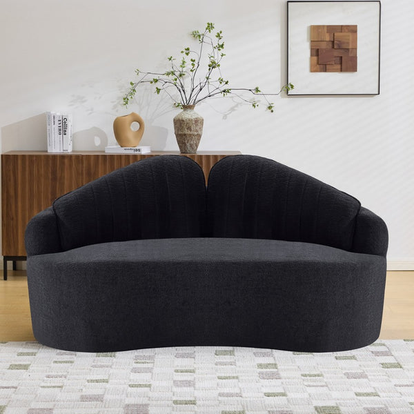 English Elm Curved Two Seat Chenille Sofa Sculptural Wave Design for Studio and Small Living Rooms Black W3612P422593