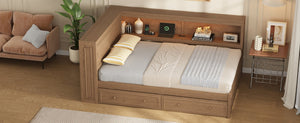 English Elm Full Pine Platform Daybed with Led Lighting Usb Charging Headboard Shelf and Drawers Wood N7090004032D