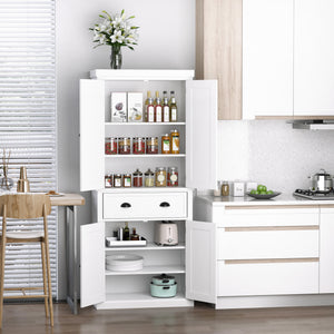 English Elm Homcom 72" Tall Freestanding Kitchen Pantry Cabinet With Adjustable Shelves, Drawer & Safety Strap W2225S00046