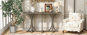 English Elm U-style Farmhouse Console Table Oak Veneer Top Curved Rubberwood Legs Entryway Gray N711P295300E