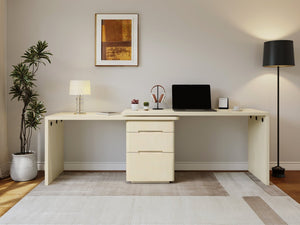 English Elm 90" Rotating L-shape Executive Desk Natural Melamine Mdf Surface Three Drawers Home Office Natural Wood N751S383638K