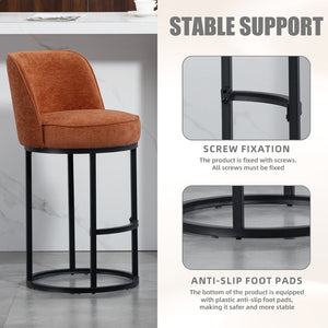 English Elm Counter Height Barstools Set of 2 Linen Upholstered Barrel Seat with Iron Legs Orange W395P410432