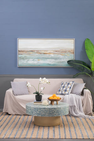 English Elm 59.1x29.5x1.5" Framed Abstract Ocean Painting in Champagne Gold Frame — Misty Blue & Metallic Accent Art (59.1x29.5x1.5) W2078P318300