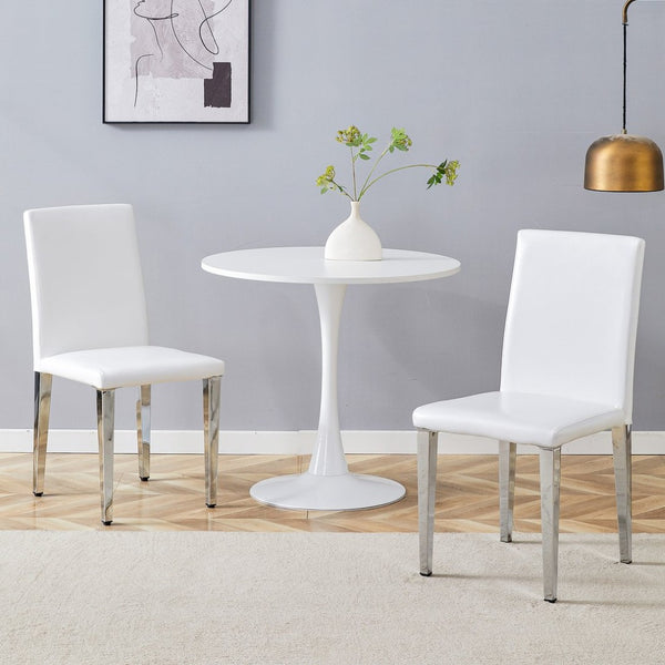 English Elm Two Pu Leather Dining Chairs Glossy White Shell Silver Metal Legs Modern Set W1151P360537