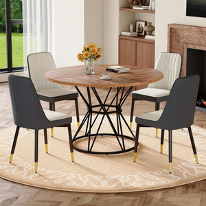 English Elm Table and Chair Set Round Walnut Mdf Top Hourglass Base with Four Pu Leather Seats W1151S04843