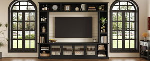 English Elm Entertainment Wall Unit with Glass Doors Open Shelving Mdf Living Room Storage Black N710S688100B