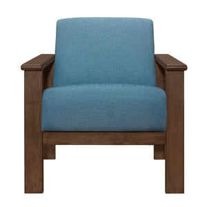 English Elm Blue Helena Accent Chair Walnut Finish Solid Wood Vertical Slat Arms Storage Padded Blue Fabric Upholstery Durable Comfort B011P256308