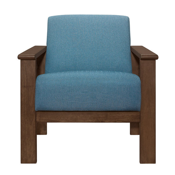 English Elm Blue Helena Accent Chair Walnut Finish Solid Wood Vertical Slat Arms Storage Padded Blue Fabric Upholstery Durable Comfort B011P256308