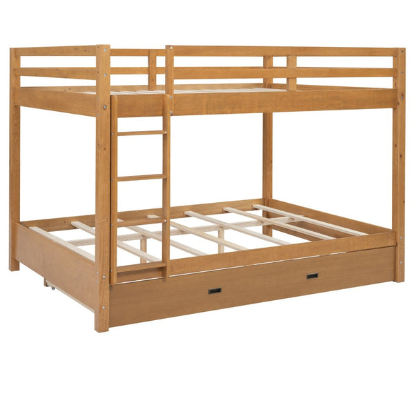 English Elm Wood Queen Size Bunk Bed With Trundle & Ladder – Stylish, Durable Sleeping Solution For All Ages N7090004008D-GIGA
