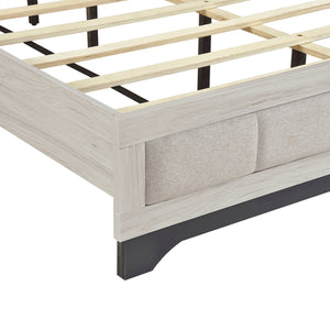 English Elm Contemporary Plush Upholstered Two-Tone Platform Twin Bed with Padded Headboard and Footboard, Sturdy Modern Frame Gray,White Oak 68 L x 31 W x 7 H B011S01825