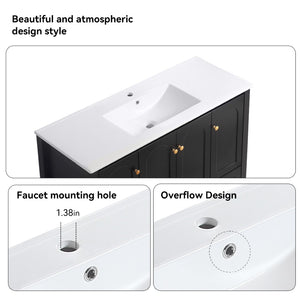 English Elm 48" Matte Black Bathroom Vanity with Ceramic Sink Soft Close Doors and Drawers W3133S00011