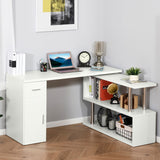 English Elm Homcom Rotating Computer Desk, 55" L-Shaped Desk, Corner Desk With Storage Shelves, Cabinet and Drawer For Home Office, White