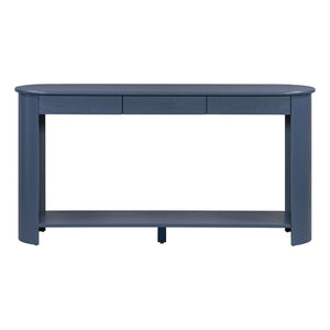English Elm U_style Oak Veneer Console Table with 3 Drawers Open Shelf Entryway Hallway Storage Navy Blue N711P395523C