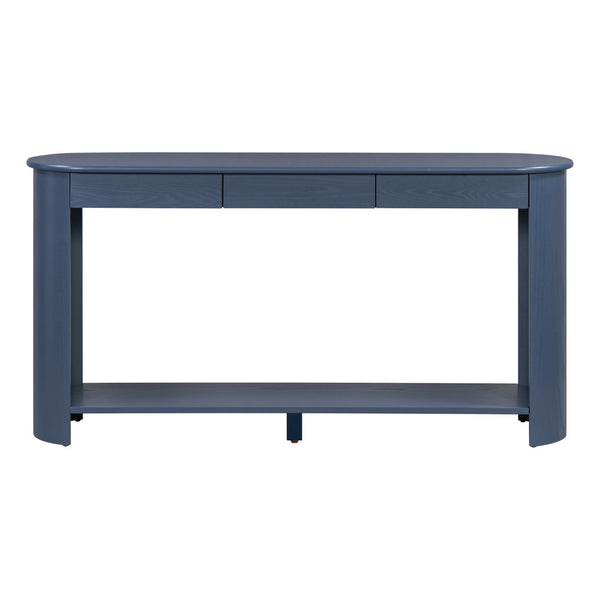 English Elm U_style Oak Veneer Console Table with 3 Drawers Open Shelf Entryway Hallway Storage Navy Blue N711P395523C