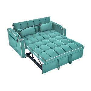 English Elm 55.51 versatile foldable sofa bed 3-lengths velvet loveseat to full bed with USB port, ashtray, swivel stand (Green) W2353P232226