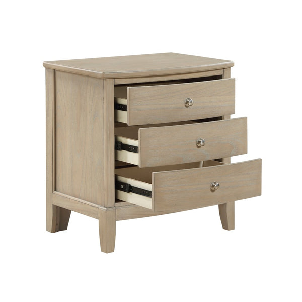 English Elm Classic Farmhouse Three-drawer Nightstand Mindy Veneer Distressed Beige Bedside Storage B011P416544