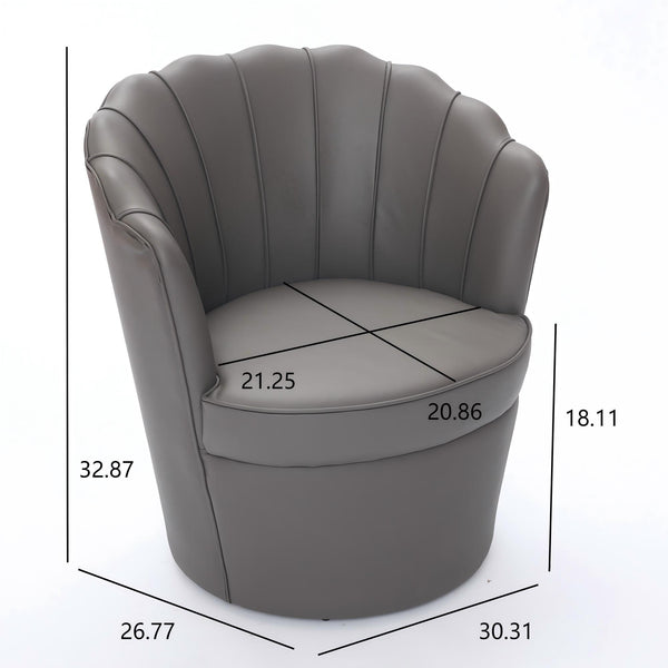 English Elm Gray Petal Swivel Chair with 360° Silent Metal Base, Top-Grain Leather Wingback Accent Seat, Curved Fluted Design W570P375747
