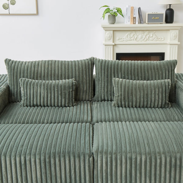 English Elm 87" Oversized Sectional Lounge Chaise - Plush Corduroy Modular Loveseat With Footstools & Pillow W834S00334