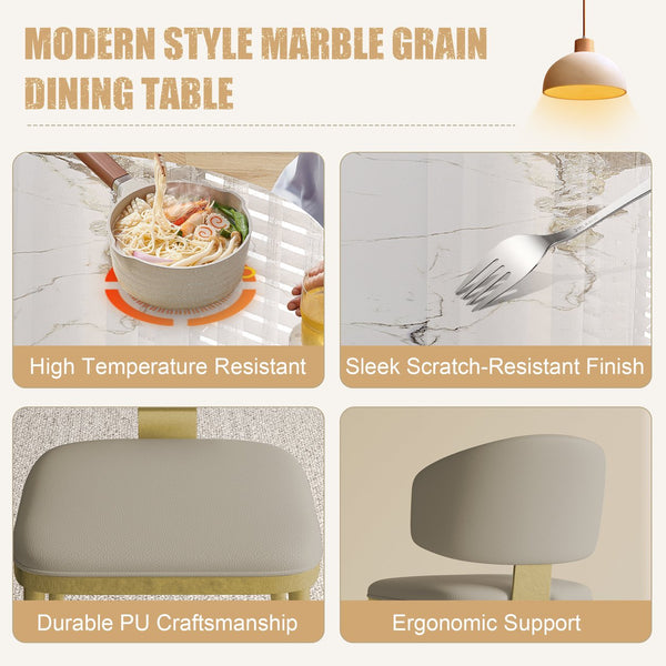 English Elm 71" Modern Luxury Sintered Stone Dining Table with 24K Gold Stainless Base, 71-inch Sleek Oval Design for 4-6 Guests W2700S00045